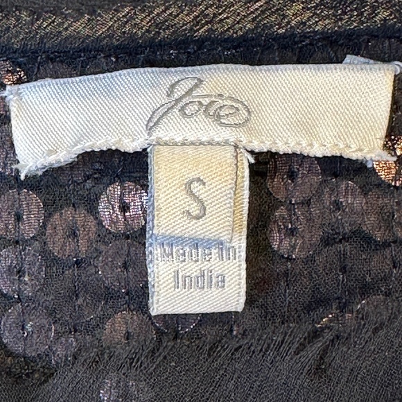 Joie | Addison Caviar Sequin Mesh Lace Cap Sleeves Cropped Fit Glam Boxy Blouse - Picture 13 of 15